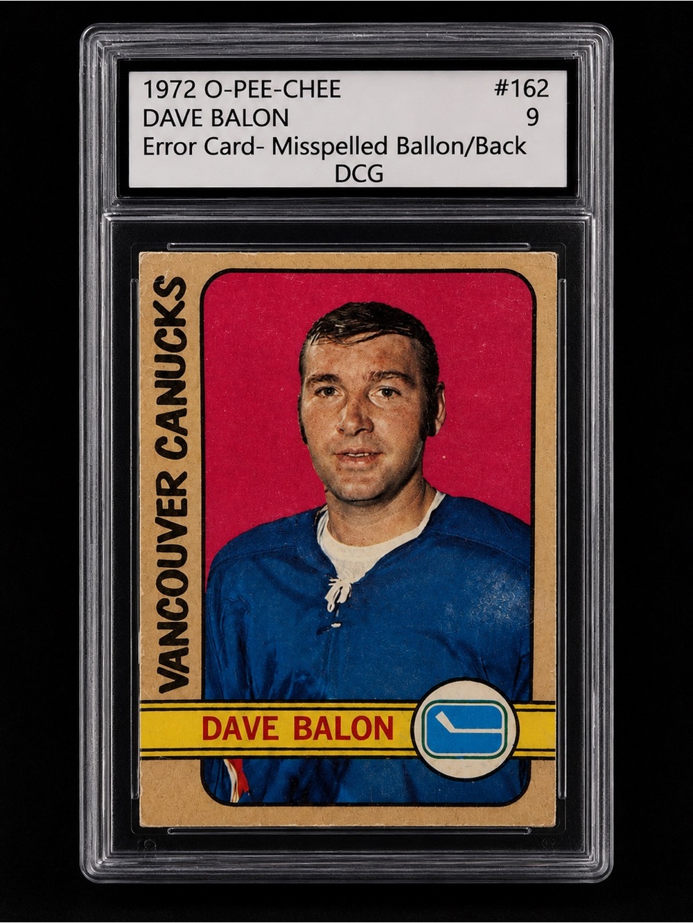 1972 Dave Balon Hockey Card - Blue Jersey, Pink Background